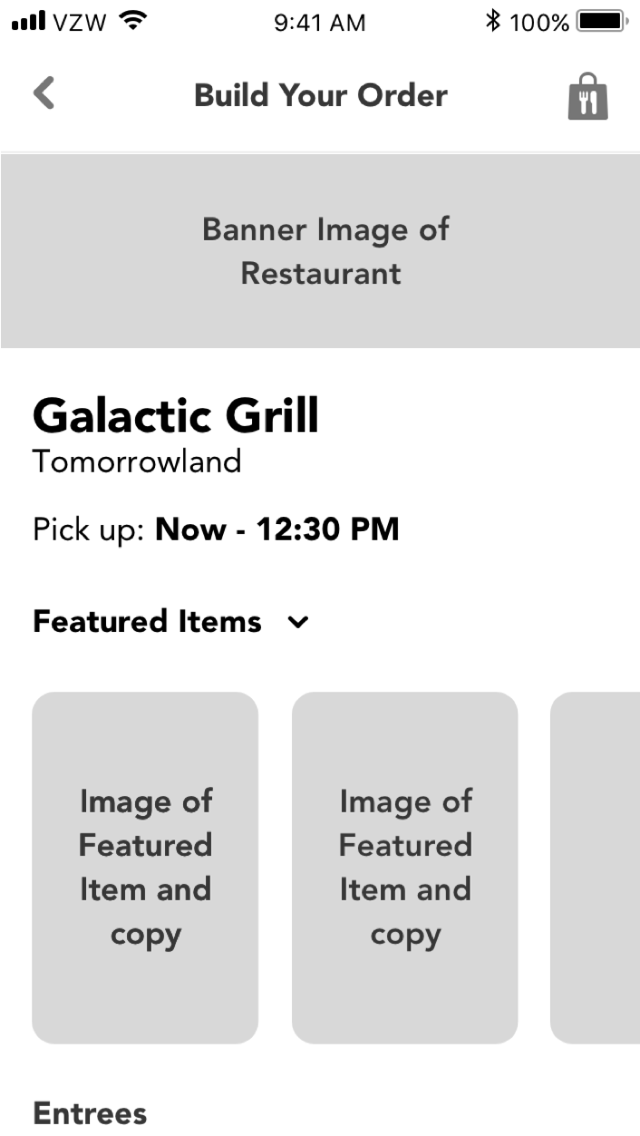 Concept 01 — Dropdown wireframe, screen 1